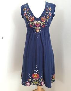 🦩Johnny Was Embroidered Jersey Dress Navy Small